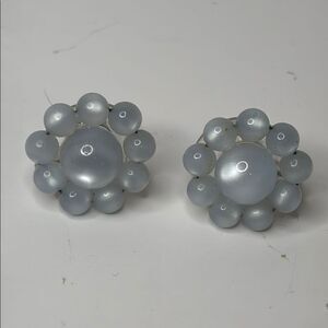 Circular Light Blue Beaded Cluster Clip On Earrings